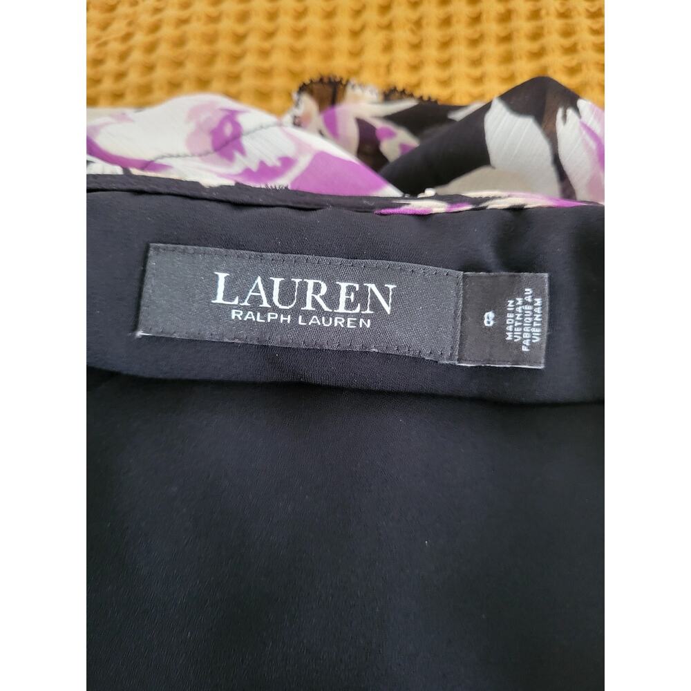 Ralph Lauren Floral Crinkle Georgette Tie Black Lavender Sparkle Dress EUC 8 - Picture 7 of 8
